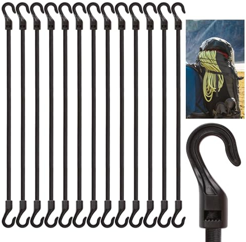 MOROBOR Black Bungee Strap,12pcs Motorcycle Accessories Multi-Purpose Elastic Bungee Straps for Luggage,Camping,Tarps,Bike Rack,Outdoor Tent
