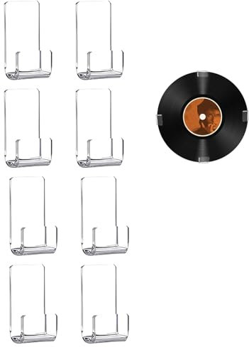 Dmnnlp 8 Stück Schallplatten Wandhalterung, Acryl Vinyl Wandhalterung AufhäNger Selbstklebend, Acryl Plattenregal für CD Display Kartensammlung- Klar