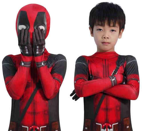 MRRTIME 2024 Halloween Heroes Jumpsuit, Cosplay Costume, 3D Print Bodysuit Outfit with Headwear for Boys 10-12 (Red Kids, 160)