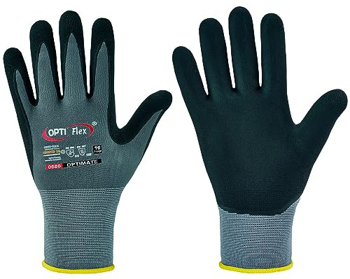 Opti Flex® Optimate Feinstrick Handschuh, Nylon, mit Nitrilschaum, Grau, Gr. 7, 12er Pack