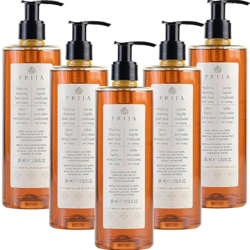 Prija Flüssigseife mit Ginseng 5x 380ml Flaschen, vitalisierend Seife, Wellness Spa Hotel Italien