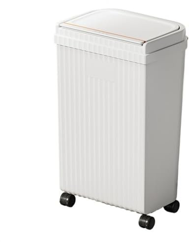 Cubo de Basura Bote de Basura de Cocina con Ruedas, Contenedor de Basura de plástico con Tapa Superior a presión de 20 litros/5,2 galones for baño, Sala de Estar, Oficina, Garaje Papelera Baño(Blanco)