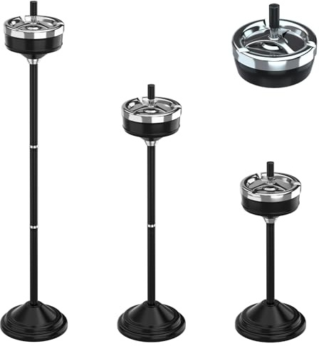 RELIANCER Floor Standing Ashtray w/Spinning Lid,Adjustable 16 - 31.5 Cigarette Ash Tray,Outdoor Stainless Steel Cigar Container Ash Holder w/Weighted Base,Cigarette Butt Receptacle Disposal for Home