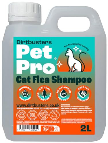 Dirtbusters Pet Pro Cat Flea Shampoo (2L) Natural Cedarwood Oil Enriched Cat Shampoo For Professional Cat Grooming, Wash Away Dirt, Flea's & Ticks, For All Coat Types