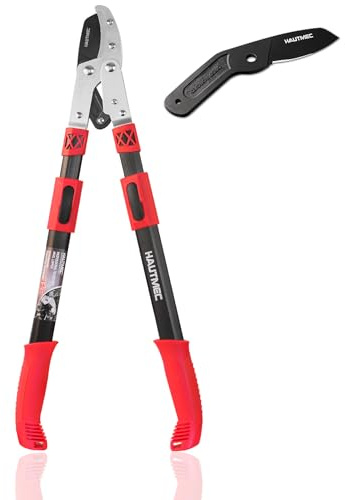 HAUTMEC 70-95cm Telescopic Anvil Loppers, Loppers for Gardening Heavy Duty with Compound Action System, 5cm Cut Capacity, Extendable Thick Branch Cutters for Pruning (Loppers & Blade)