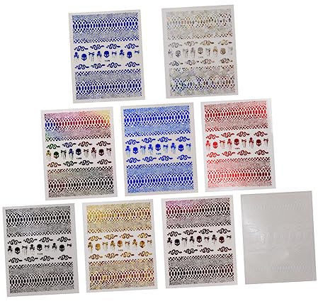 FRCOLOR Fashion Snake Skull Nail Stickers 9pcs 3d Glue Nail Art Decals Perfect for Party