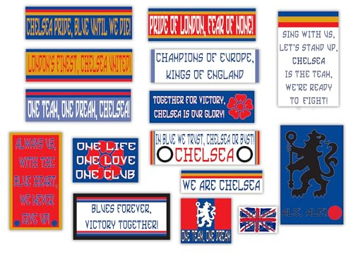 GamesMonkey® - Kit of 15 Ultras Stickers – Chelsea – Football Champion Shield – Glossy HD Vinyl – Made in Italy Waterproof Exterior Interior Car Motorcycle Motocross Bike Helmet Bumper Glasses Body