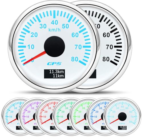 52mm Geschwindigkeitsmesser Boot GPS Tacho Kilometerzähler 0-80Km/H Wasserdichter IP67 7-Farben Tachometer Messgerät für Auto Boot Yacht 12V/24V