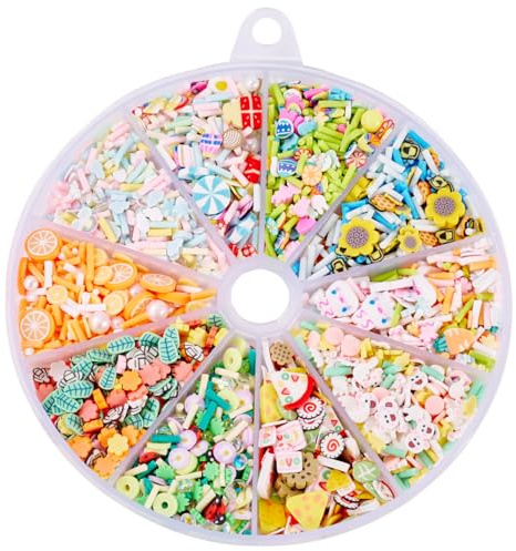 Spritewelry 2800 Pcs Clay Slime Charms Fruit Nail Slices Assorted Art Nail Patches Flatback No-Hole Slices Phone Charms for Nails Art Fashion Cellphone Decoration