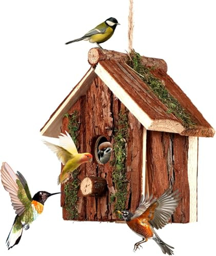 Vogelhaus zum Aufhängen, Nistkasten für Vögel für Draußen Wetterfest, Vogelhäuschen Holz, Vogelvilla für Garten, Balkon & Terrasse Deko, 28mm Einflugloch, Landhausstil