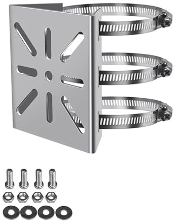 Shirene Pole Mount for Security Camera,Universal Stainless Steel Security Camera Mount with 3 Loop Pipe Clamps,Ring Outdoor Cameras Mount Bracket with Adjustable Pole Clamp for Pole,Wall