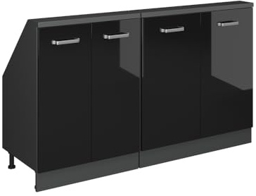 Vicco Dachschrägenschrank-Set Rion, Schwarz Hochglanz/Anthrazit | B140 x T46 cm, 2er Set, platzsparend für Dachschrägen