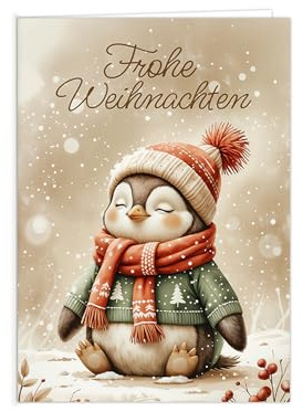3 Weihnachtskarten (ohne Umschlag) – Klappkarten DIN A6 „Frohe Weihnachten“ hochwertige Weihnachtsgrußkarten Pinguin Weihnachten-Motiv – Christmas Cards – Karten Set