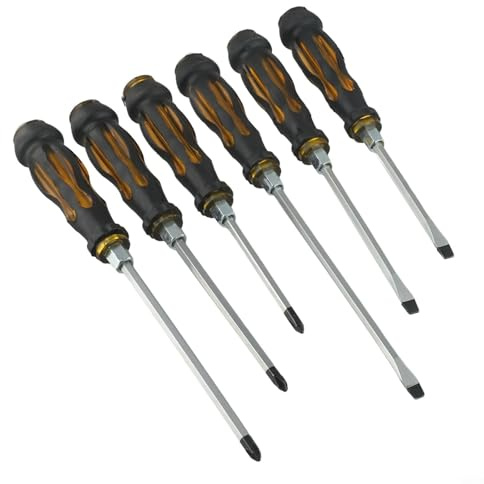 6 Pcs Magnetic Screwdriver Set with Rubber Handle for Slotted and Cross Applications, Home Repair & Electrical Maintenance Tool Kit