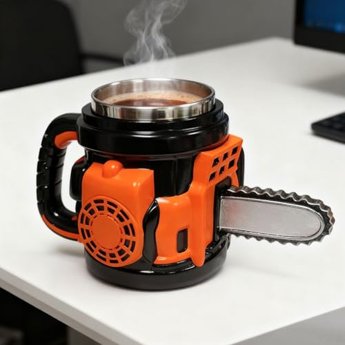 Kettensäge Kaffeebecher, 400ml Lustiges Tasse Mit Werkzeug, Harz Edelstahl Kaffeebecher, Für Frauen Männer Zuhause Küche Bar Geburtstag Weihnachten