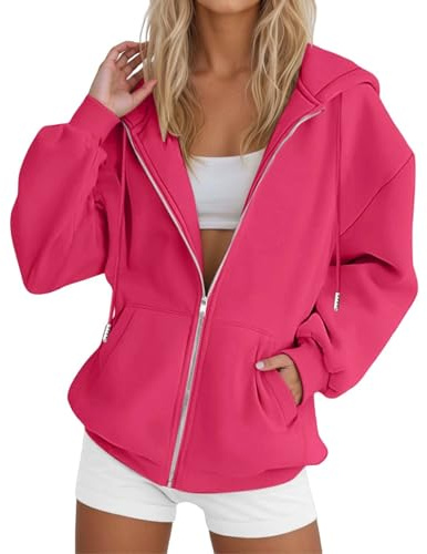 PAIDAXING Felpa Donna con Cappuccio Leggera Giacca Oversize Felpe Zip da Donna Manica Lunga Sportiva Hoodie Cotone Sweatshirt Casual Cardigan con Tasche e Cerniera Classico Primavera Autunno