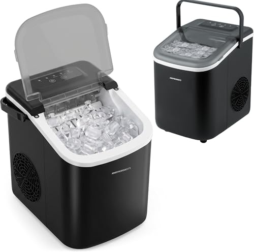 Berdsen Isbitsmaskin 12 kg/24 h – 9 isbitar på 6–8 minuter – isbitsmaskin med 2 storlekar S och L – kompakt för cocktails, drycker och drycker – självrengörande – svart