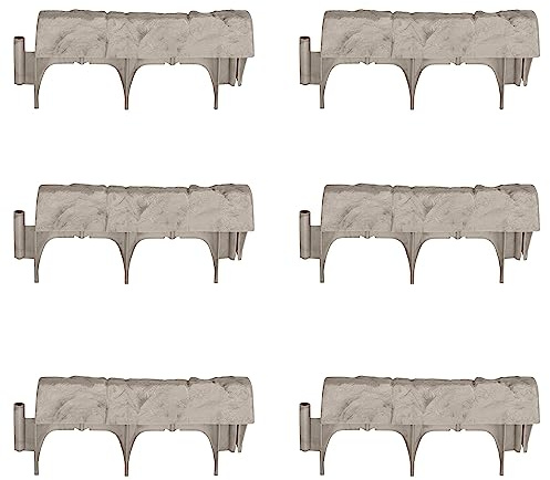 Suncast Interlocking Border Edging - Stone -Like Poly Construction for Garden, Lawn, and Landscape Edging - Water Resistant Border for Containing Trees, Flower Beds and Walkways - Light Taupe -Gray