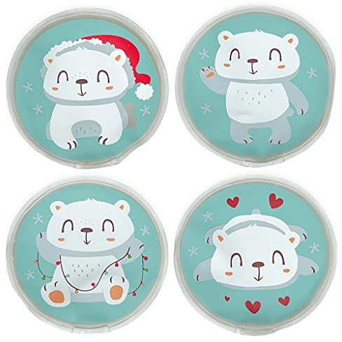 Handwärmer Taschenwärmer Sets wiederverwendbar, Wärmepad für kalte Tage und für unterwegs, Wärmeknickkissen mit tollen Motiven (4er-Set Sweet Polar Bears)