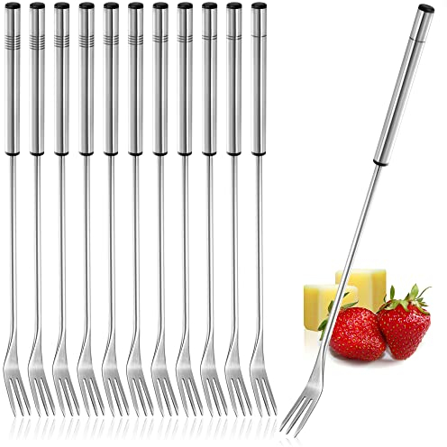COM-FOUR® 12x Fondue Gabeln aus rostfreiem Edelstahl 26 cm - spülmaschinengeeignetes Fonduebesteck - Fonduespieße mit Edelstahlgriff (12 Stück - Edelstahlgriff)