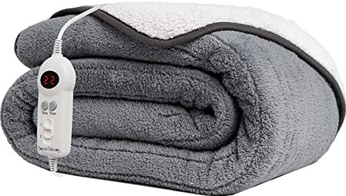 Sweet Dreams Heated Throw Electric Fleece Over Blanket Sofa Bed 200 X 130cm - 9 Heat & 9 Timer Settings, Auto Shut Off, Reversible Design, Digital Control, Machine Washable (Dark/Light Grey)