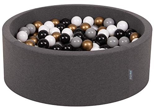 KiddyMoon Bällebad 90X30cm/200 Bälle ∅ 7Cm Bällepool Mit Bunten Bällen Für Babys Kinder Rund, Dunkelgrau:Weiß/Grau/Schwarz/Gold