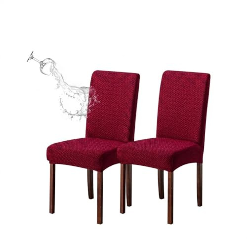KELUINA Stretch Stuhlhussen Jacquard, Weinrot, 2 Stück | Wasserabweisender Stretch-Jacquard schützt Esszimmerstühle vor Flecken und frischt Küche, Hotel und Bankett auf.