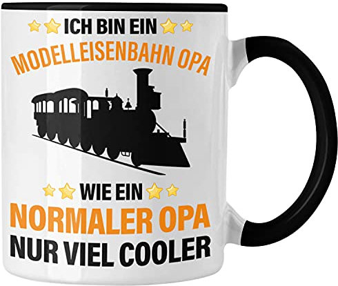 Trendation - Modeleisenbahn Opa Geschenk Tasse Spruch Geschenk Geschenkidee Opa Rentner Dampflokomotive Eisenbahn (Schwarz)