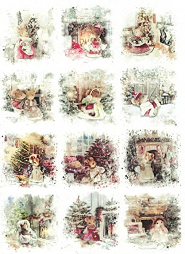 Zita`s Creative Reispapier A3 - Once Upon a Mouse Christmas. Motiv-Strohseide, Strohseidenpapier, Decoupage Papier