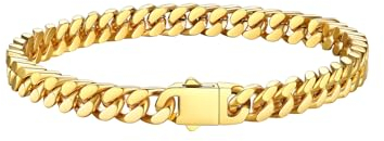 Bestyle 5mm Panzerkette Armband Herren Gold Cuban Armbänder Edelstahl breits massives kubanisches Armkette Hip Hop Bracelet 21cm lang Geschenk für Männer Jungen Damen