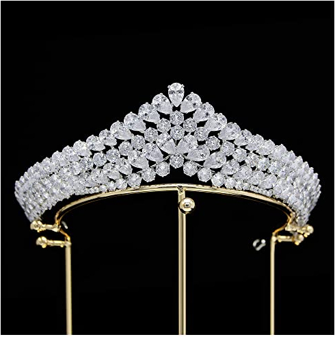 Lllunimon Zarte Elegante weiße Vollkubik-Zirkonia-Tiara, Brautkrone für Hochzeitsfestzug Kopfbedeckungen, Zirkon Prinzessin Haarschmuck Zubehör für Braut
