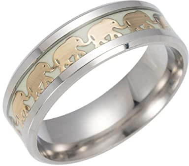 YAHOYA Vintage Goldenes Elefantenband Ringe für Männer Frauen Leuchtender Edelstahl leuchtet im Dunkeln