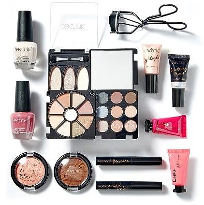 Technic Kosmetiktaschen-Set – komplettes Make-up-Set – 14 Mini-Essentials für Augen, Lippen, Gesicht & Nägel in einer tragbaren Aufbewahrungstasche – perfekt für Übernachtungsreisen und Urlaub – vegan