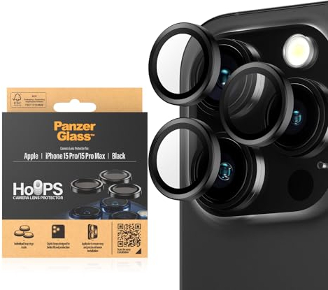 PanzerGlass™ Hoops Protettore per l'obiettivo della fotocamera per Apple iPhone 15 Pro | 15 Pro Max - Protezione con Stile, vetro resistente agli urti