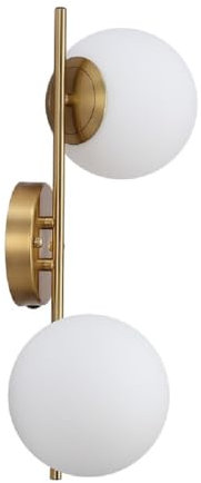 Applique Murale d'Intérieur  Double  avec 2 Boules en Verre Opale, E27 G45 - Applique de Style Minimaliste Moderne, Applique Murale Dorée pour Chambre, Couloir, Salon.