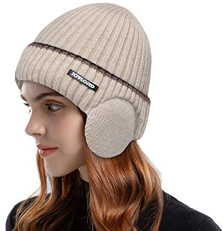 Mützen Herren Geschenk Mama Geburtstag Wintermütze Faltbarer handgefertigter Ohrenschutz für Damen warme Wollmütze Baumwoll Slouchy Mütze Strickmütze Winddichte kalte Schweißmütze Beige