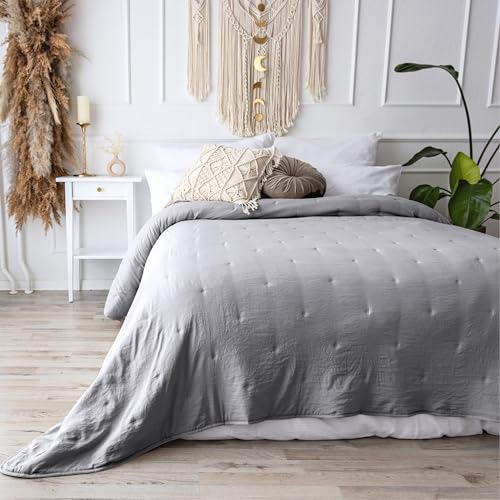 CalmyHOME Bettüberwurf Tagesdecke Bett Überwurf 200x220cm Sofaüberwurf Steppdecke Sofa Decke Überwurfdecke Tages Decken Betthusse XXL Überdecke Gesteppte Tagesdecken gesteppt Quilt (Grau)