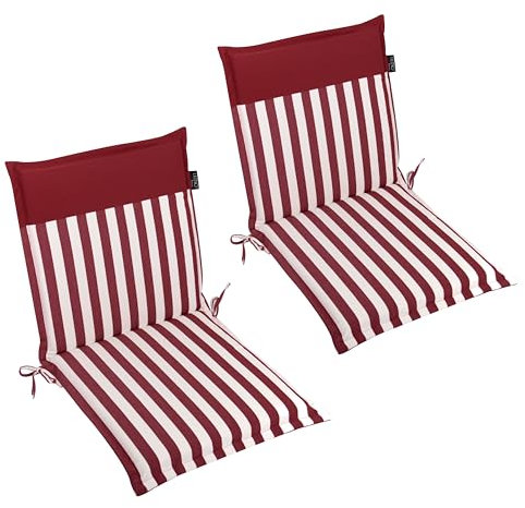 LILENO HOME Gartenstuhl Auflagen als [2er Set - Niedriglehner] in Streifen Rot - Uni Rot - Bequeme Liegen als Sitzauflagen für Gartenmöbel - Stuhlkissen für Gartenstühle Malt