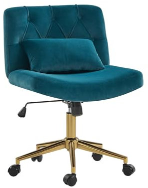 HULALA HOME Ergonomischer Bürostuhl Schneidersitz Stuhl Bequemer Schreibtischstuhl Höhenverstellbar Schminktisch Stuhl mit Rückenlehnenneigung & Kissen für Jungen Mädchen, Dunkelgrün