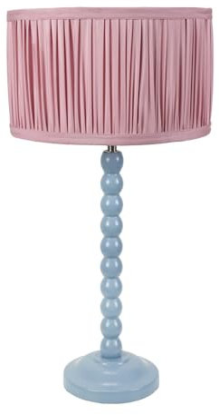 ValueLights | Powder Blue Bobbin Stem Table Lamp with Blush Pink Ruched Pleated Shade Living Room Bedroom Light | Table Lamps, Home Décor & Improvement Essential | Included LED Bulb