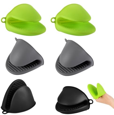 WORUIB Silicone Oven Mitts, 6 Pcs Silicone Oven Gloves, Heat & Slip Resistant, Easy to Clean, Black