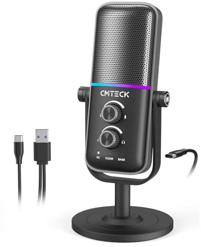 CMTECK USB Microphone for PC, PS4/PS5, Laptop – Computer Microphone with RGB Lighting, Mute Button, Mic Gain, Plug & Play, 3 Sound Modes for Streaming, Podcasting, Recording