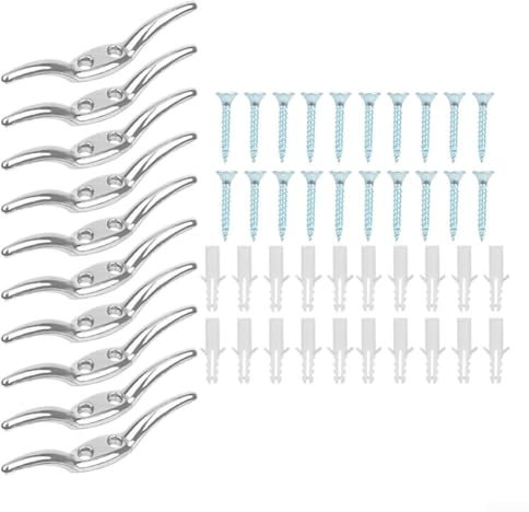 Ganci per tende in acciaio inox, per tende avvolgibili, corde di posizionamento per stendibiancheria, soluzioni di sicurezza, colore argento, set da 5 pezzi (10 pezzi)