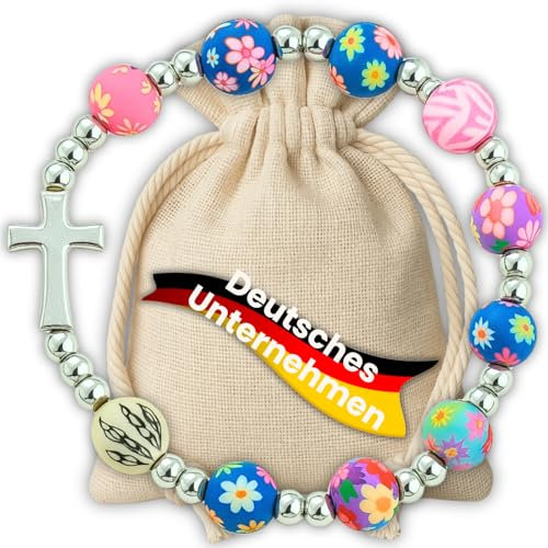 ELBKAISER Kommunion Armband für Mädchen - Modernes Buntes Kunststoffarmband mit Perlen für Erstkommunion und andere Anlässe