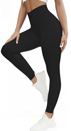 Voarge Leggings Damen High Waist Leggings Sport, atmungsaktiv Yogahose Sporthose für Yoga, Padel, Running, Schwarz,L-XL