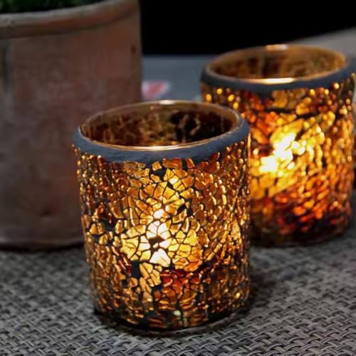 Portavelas Decoracion Hecho a Mano - Diseño Minimalista para Decoracion Hogar - Cristal Mosaico para Ambiente Romántico - Ideal para Decoracion Salon con Elegante Porta Velas Cristal (1)