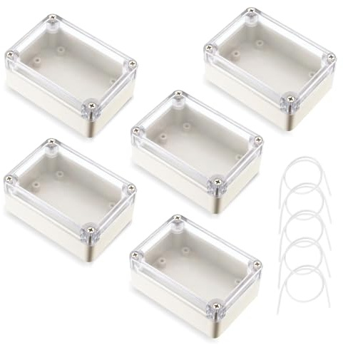 Wasserdichte IP65 Leergehäuse, 5er-Pack Elektronische Gehäuse Box, 58 x 83 x 34 mm Kunststoffgehäuse mit Transparenter Abdeckung, Universelles Projektgehäuse, Anschlussdose