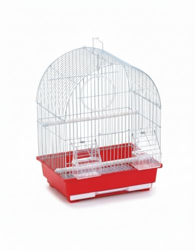 MOLY Vogelkäfig, 30 x 23 x 39 cm, rot, zusammenklappbares Vogelhaus für Kanarienvögel, Wellensittiche und kleine Vögel, leicht zu reinigen und zu montieren, 1 Schaukel + 2 Futterspender + 2 Stangen