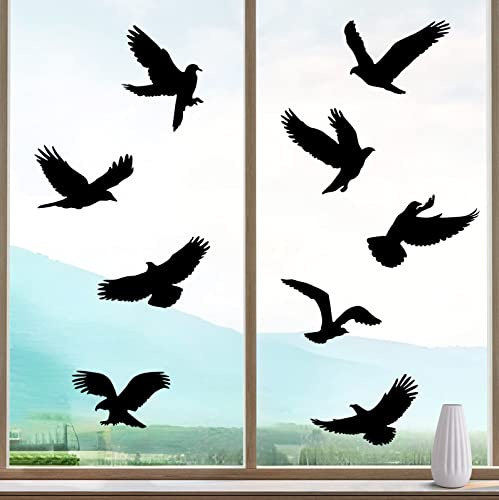 SHATOO Window Stickers to Deter Birds Large 27-31cm, 9 Pcs Black Bird Window Stickers Anti Collision Reusable, PVC Static Window Stickers for Glass, Doors to Protect Birds