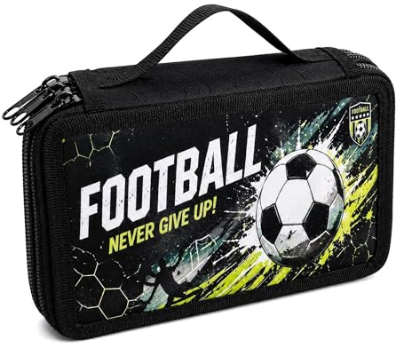 DINSAGE Federmäppchen, Federtasche Jungen, Federmappe Junge,Schulmäppchen 3 Fächer,Federpenal Fussball Jungen,Federmappe Jungs,Maxi Fußball Mäppchen 3fach,Soccer Schüleretui Groß,Federschachtel
